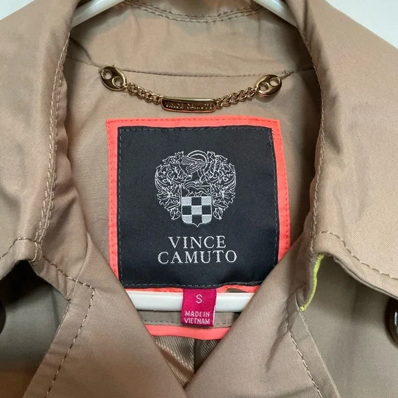 Vince Camuto Tan Khaki Trench Coat with Yellow Trim - Picture 6 of 7